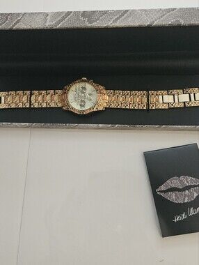 Heidi Klum Wildlife Women's Orange Gold-Tone Crystal Accent Bracelet Watch